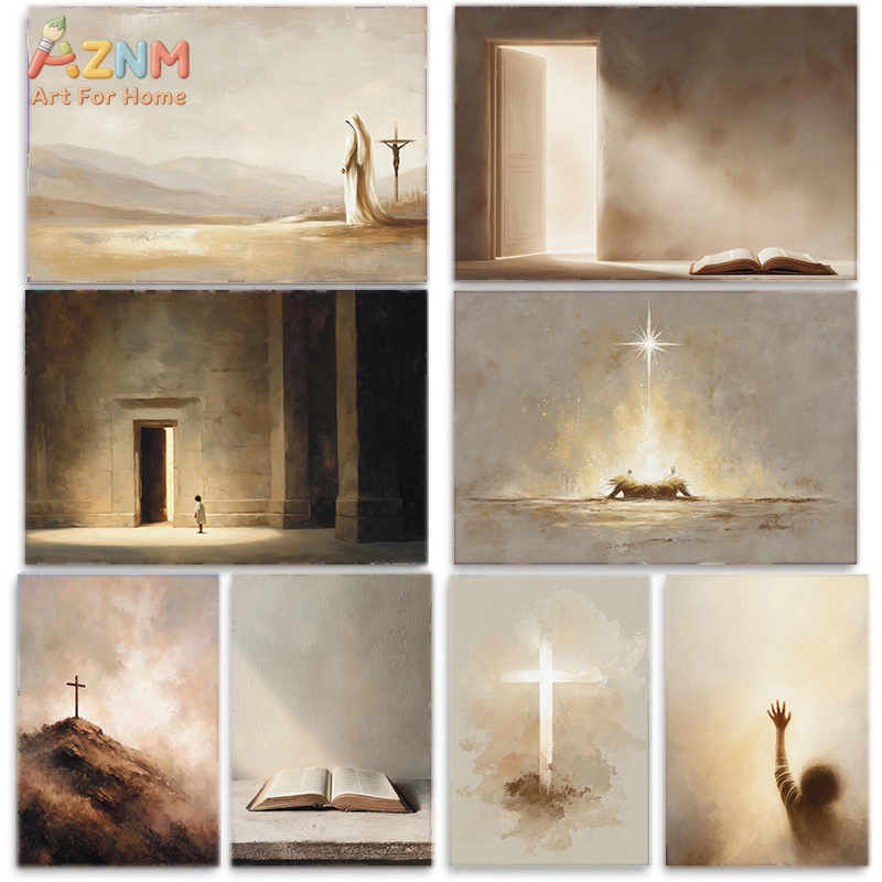 Home Decor Jesus - Lukisan Kanvas Salib Kristen Netral AZNM,
