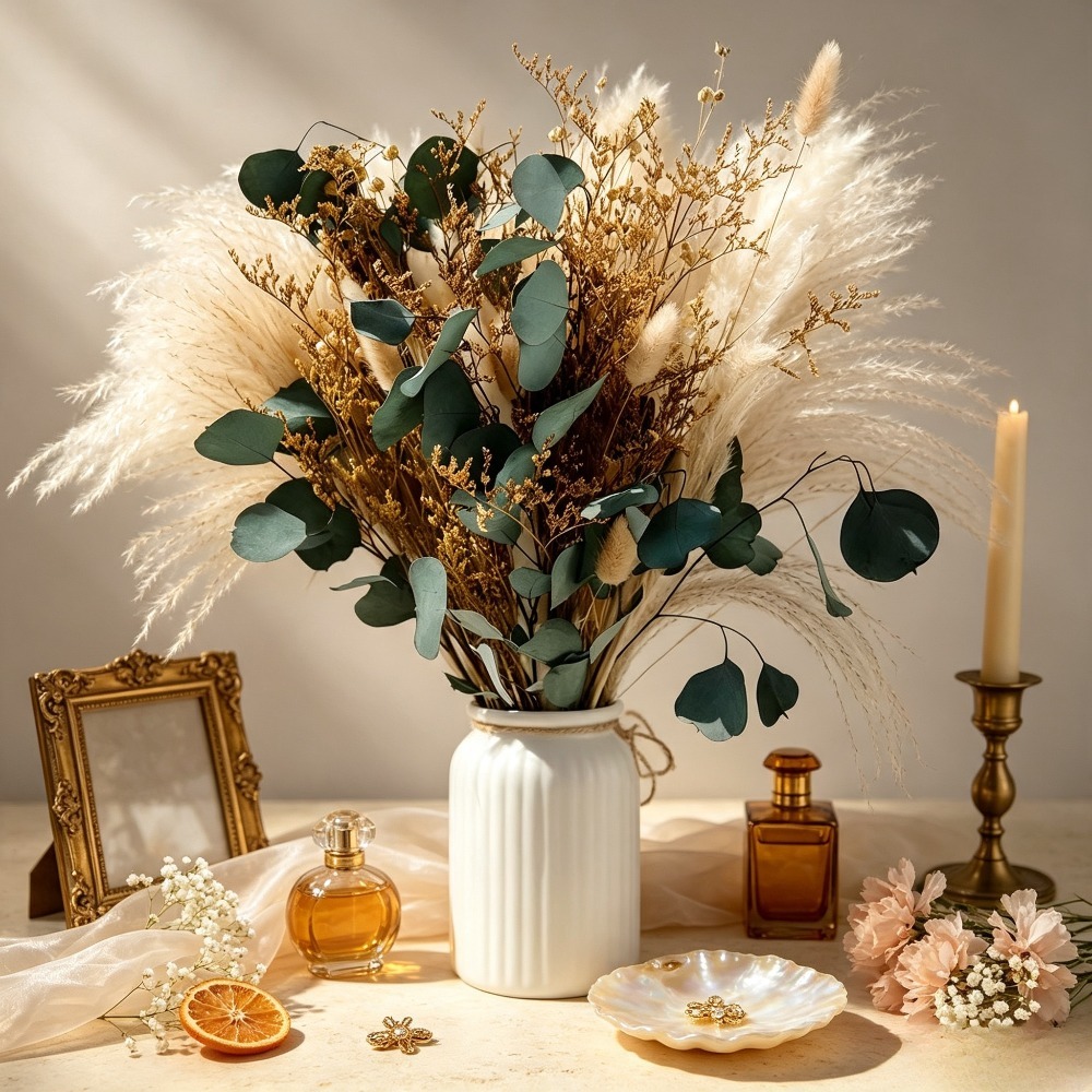 Pampas Grass Decor - Buket Rumput Pampas Kering Alami, Daun
