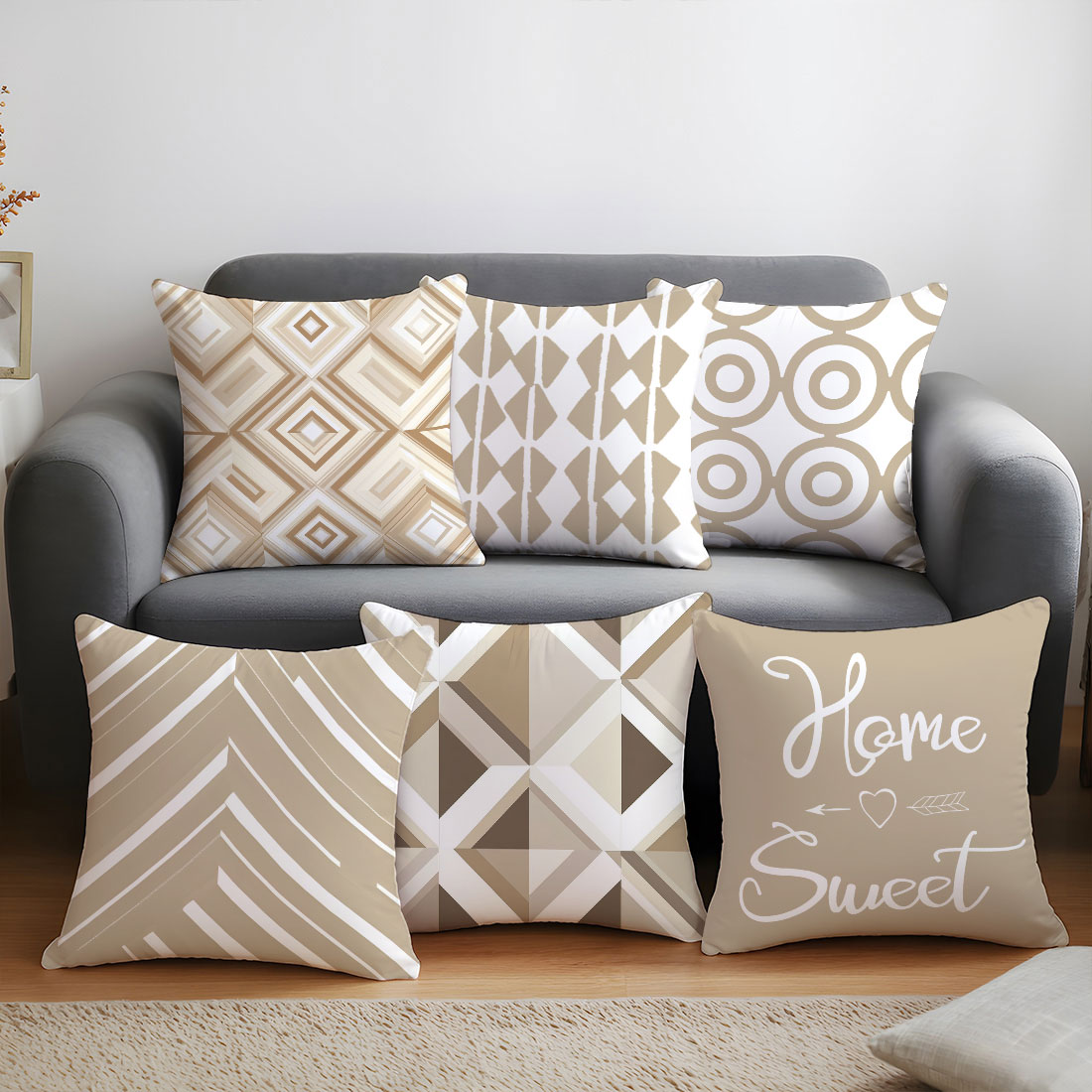 Home Decor Vector - Sarung Bantal Ilustrasi Vektor Warna Kopi