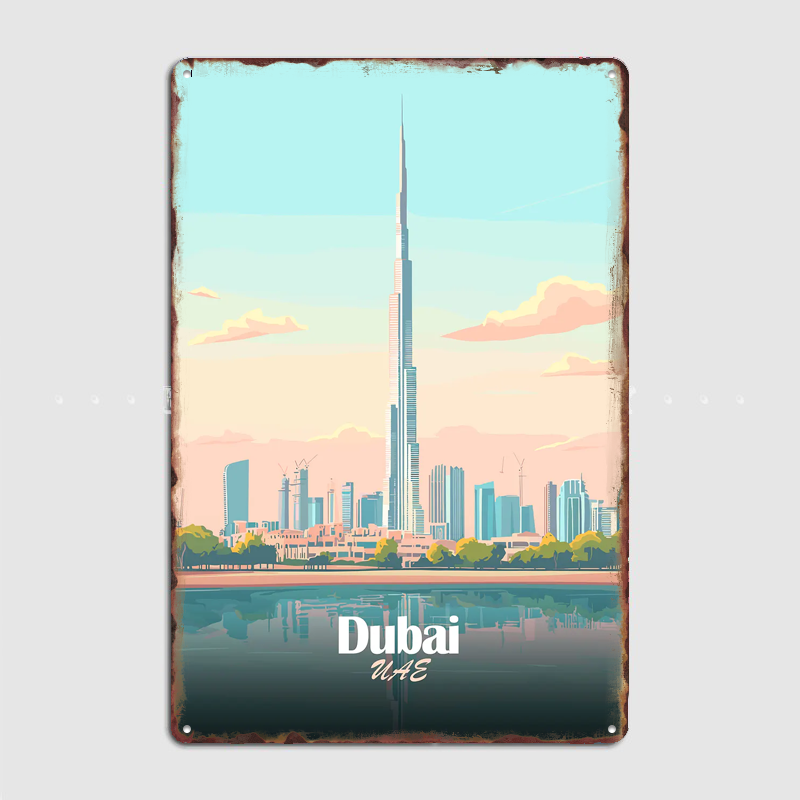 Home Decor Vector - Poster Vektor Skyline Dubai, Papan Logam,