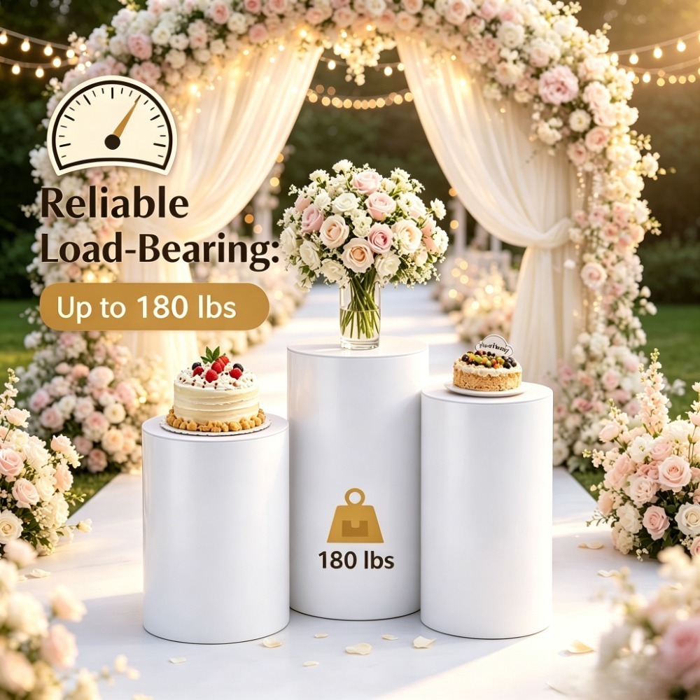 Home Decor For Wedding - 3/5Pcs Alas Silinder Putih, Pilar Bundar