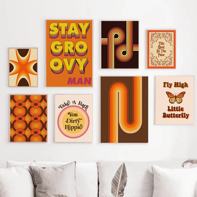 Home Decor Hippie - Cetakan Seni Hippie Retro 70-an, Buket