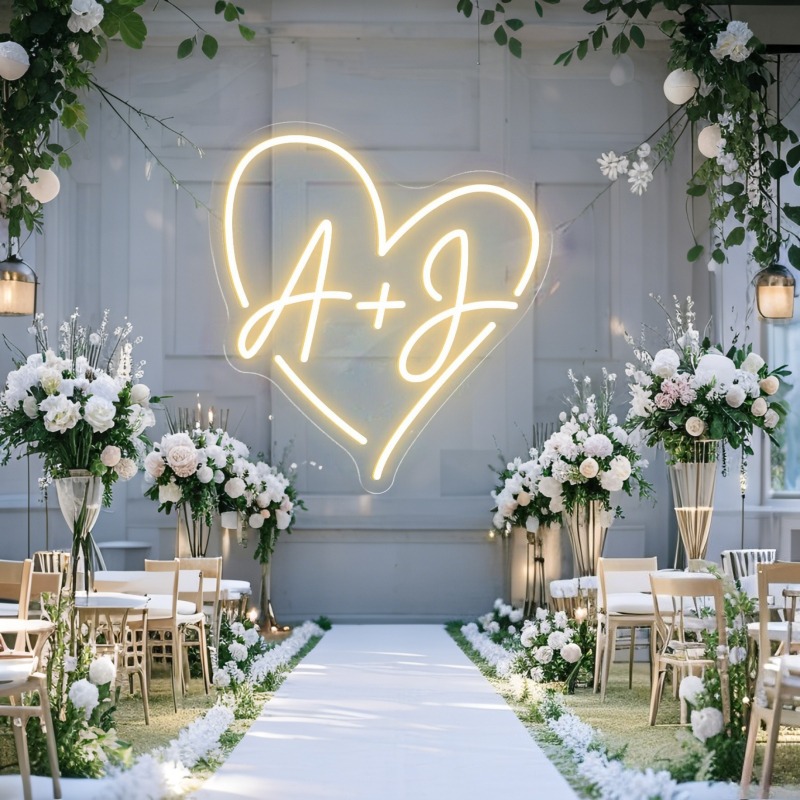 Tanda Neon LED Hati Inisial Ku - Home Decor For Wedding ulasan dan harga