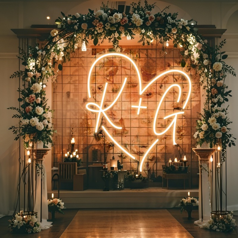 Tanda Neon LED Hati Inisial Ku - Home Decor For Wedding ulasan dan harga