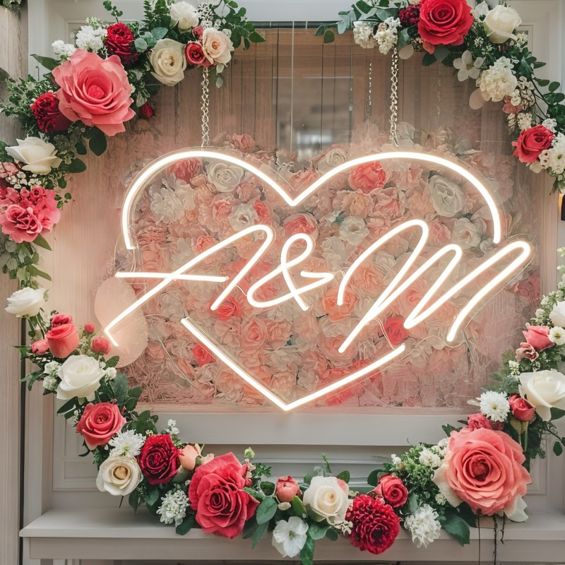Tanda Neon LED Hati Inisial Ku - Home Decor For Wedding ulasan dan harga